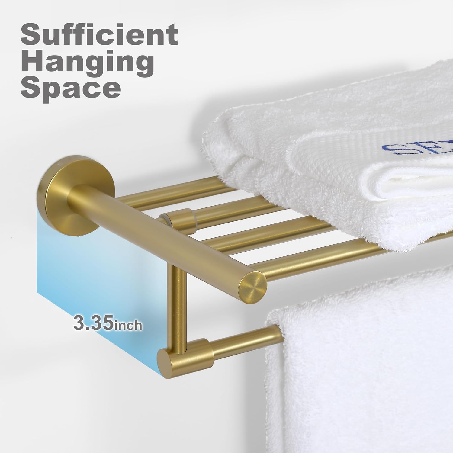 SEIDO 24 Inch Gold Double Towel Rack with Shelf, Brushed Gold Bathroom Shelf with Towel Bar, Wall Mounted 304 Stainless Steel Towel Storage, Hand Towel Holder for Bathroom, Lavatory, Kitchen, Laundry