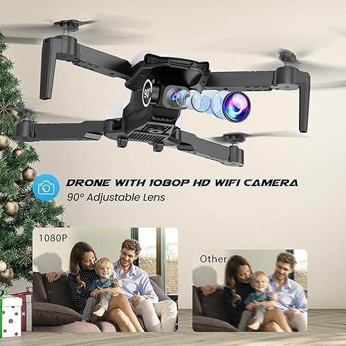 Miniatura 28 de SIMREX Drone con cámara 1080P para niños y adultos, cuadricóptero RC con retención de altitud, mini dron con una tecla de inicio, vuelo de punto