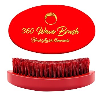 360 Wave Brush, Build Deeper Waves, Soft & Hard Boar Bristle Curved Brushes BLACK LAVISH ESSENTIALS Medium-Hard Brush, Red
