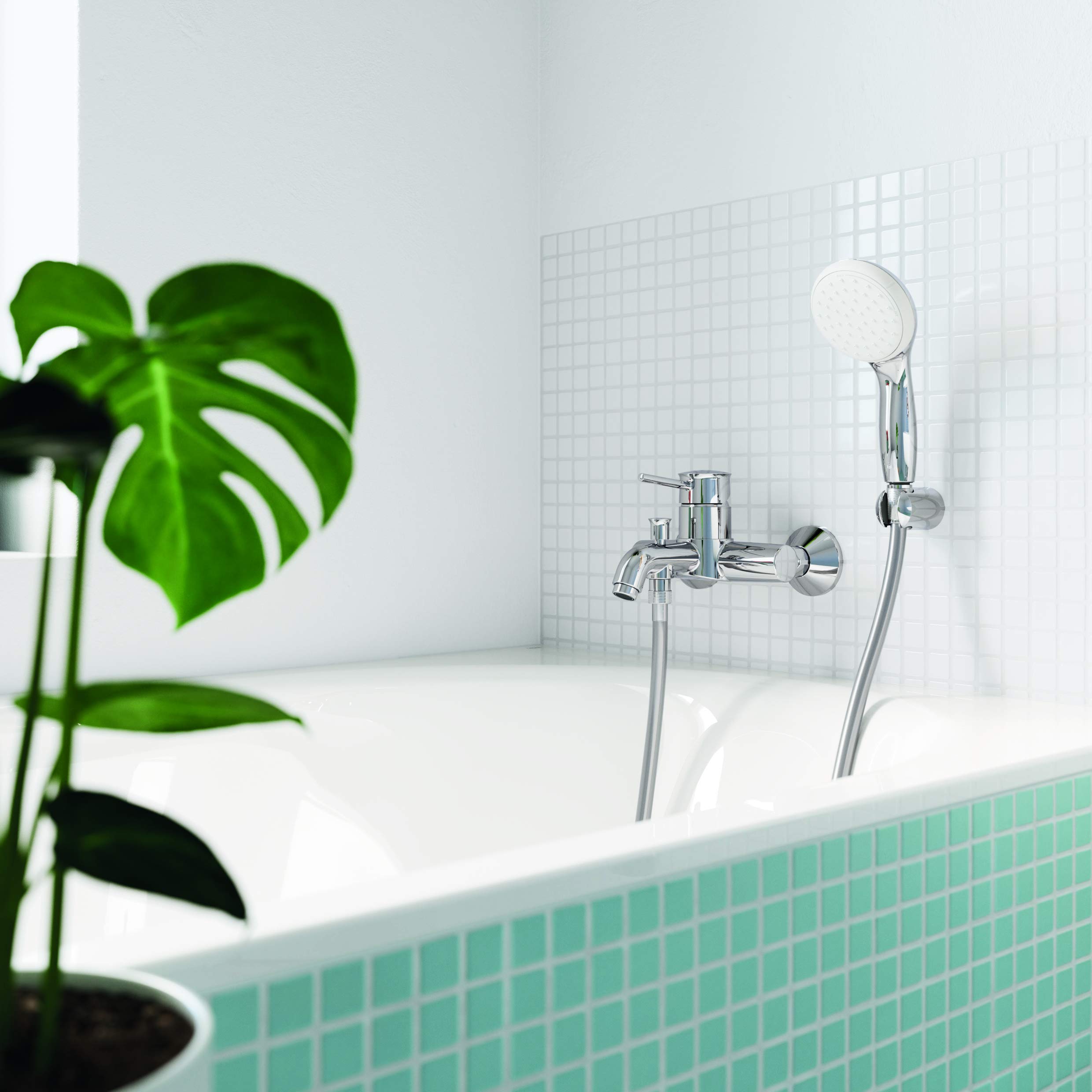 GROHE QuickFix Start Classic, Grifo de ducha o bañera monomando (montaje en pared y salida inferior, inversor automático, menor consumo de agua, instalación con QuickSpanner incluída), cromo, 23787000