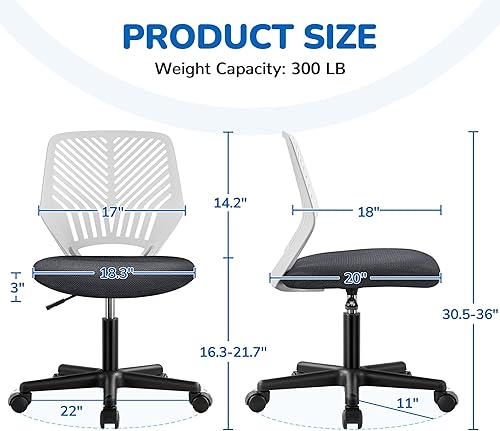 Miniatura 3 de Topeakmart Silla de oficina sin brazos, silla de escritorio pequeña con soporte lumbar de malla con respaldo curvado, silla ergonómica para