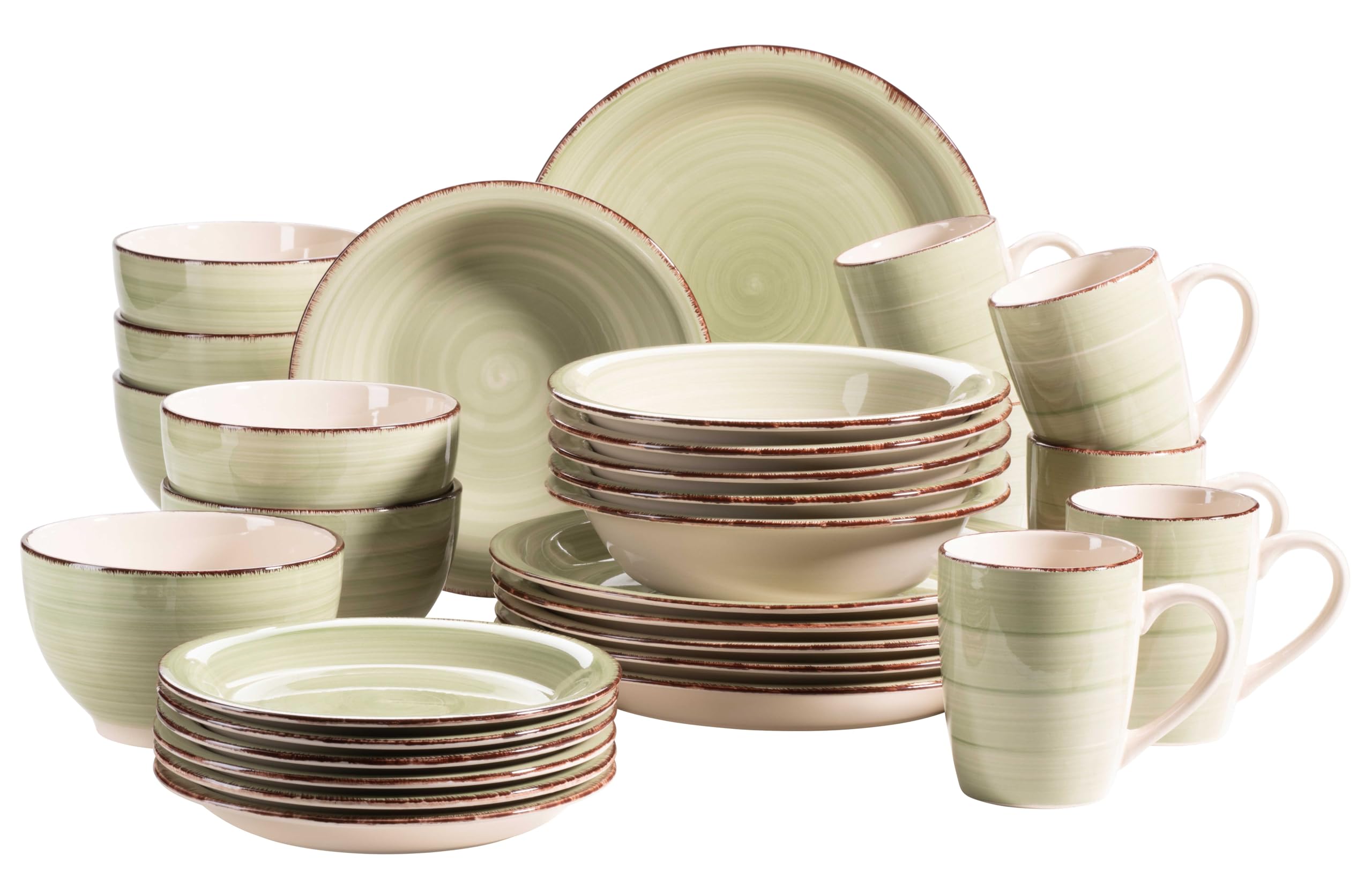 MÄSER 931616 Bel Tempo II 30-teiliges Vintage Geschirr Set für 6 Personen, handbemaltes Keramik Kombiservice in Grün, Steingut
