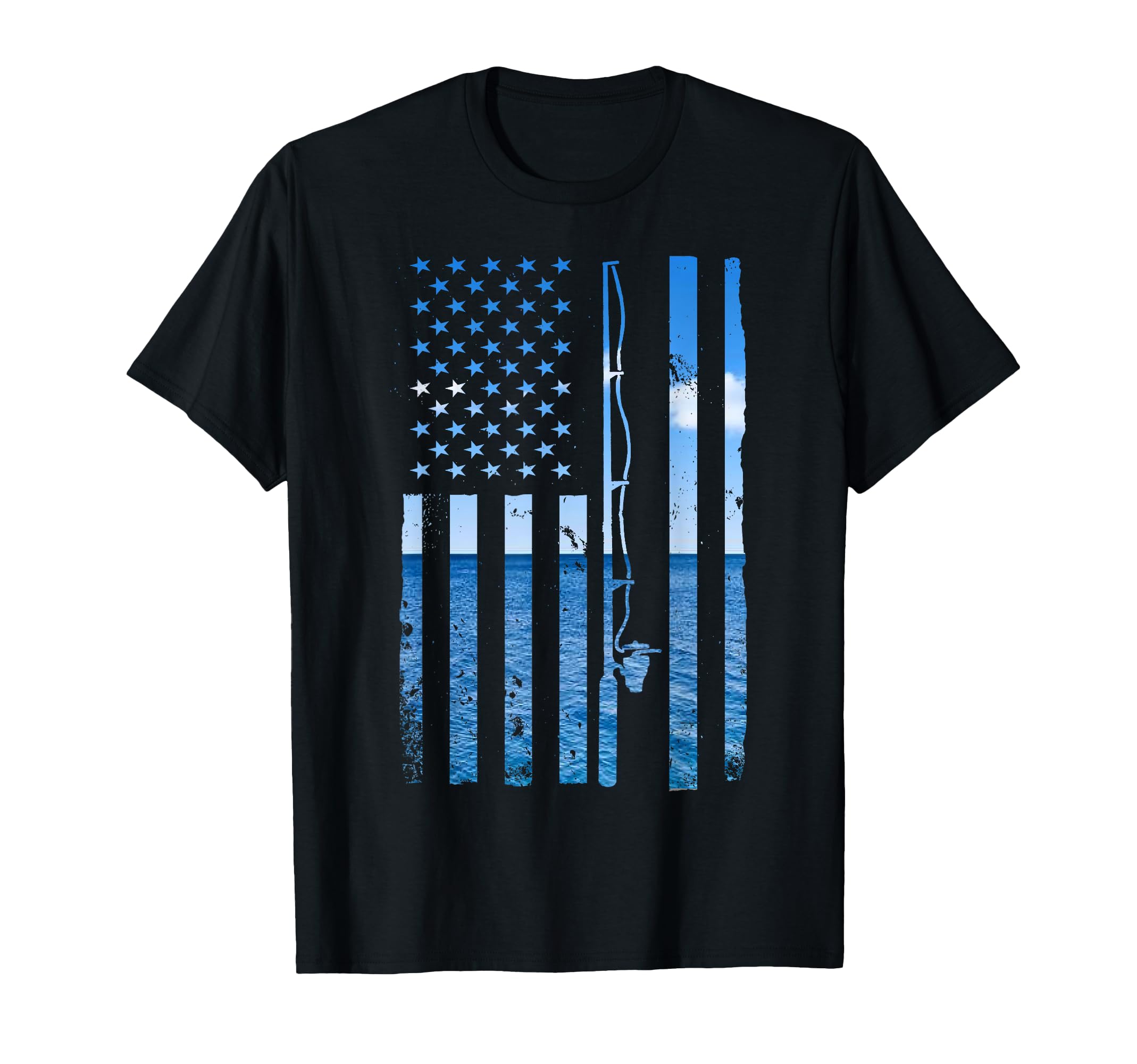 American Flag Fish Fisher Fisherman Funny Bass Fishing USA T-Shirt