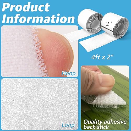 Miniatura 2 de Art3d Rollos de gancho y bucle de 4 x 2 pulgadas con parte trasera adhesiva, tira adhesiva de doble cara, resistente, color blanco