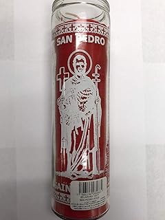 Saint Peter (San Pedro) Unscented Red Pillar Candle in Glass