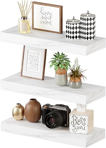 BAMEOS Estantes flotantes, estantes de madera blancos para montar en la pared con soportes invisibles, juego de 3, estantes colgantes de pared