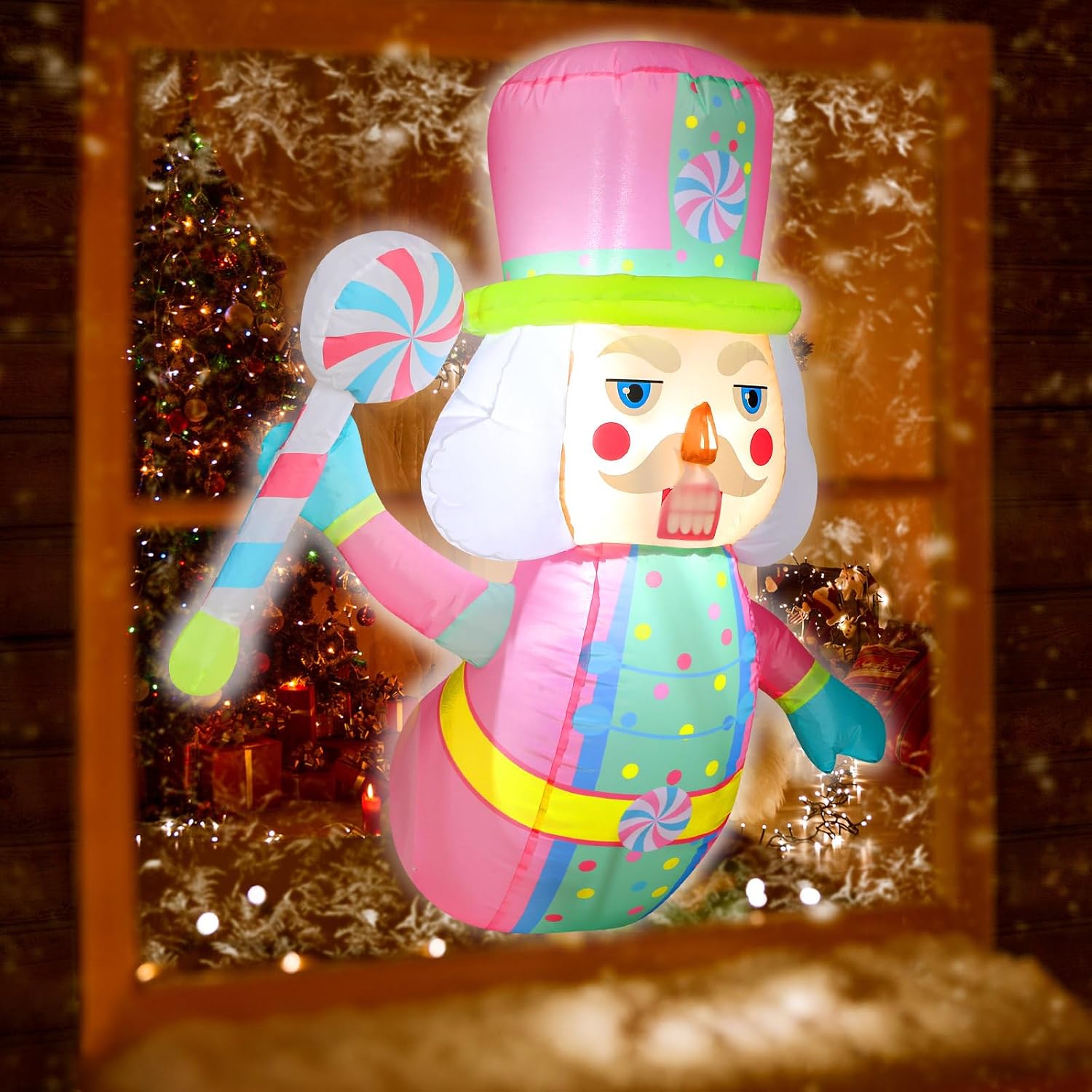 Leyndo Aufblasbarer Nussknacker mit LED-Lichtern aufblasbarer Nussknacker f r den Au enbereich Fensterdekoration Weihnachtsdekoration eingebaute 2 LEDs f r Weihnachten Urlaub