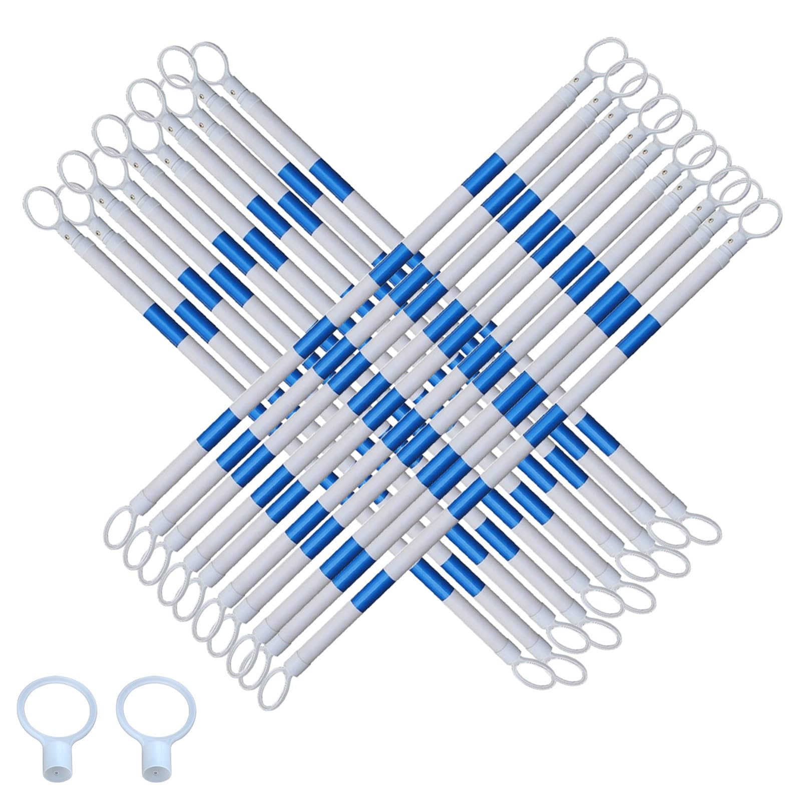 Poteaux de signalisation rétractables Amél bleus et blancs | Lot de 20
