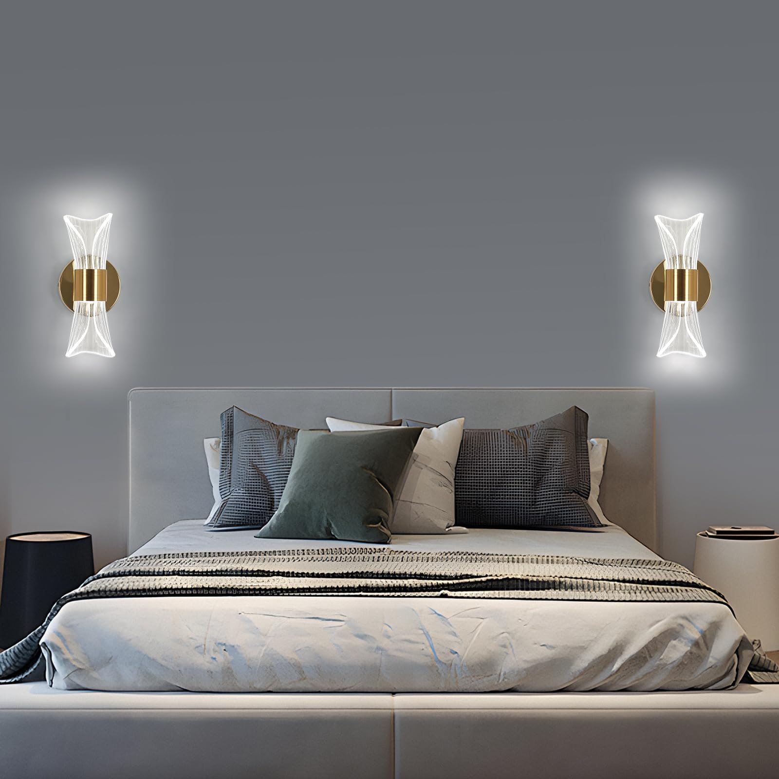 DELIPOP Applique Murale Intérieure, 12W Lampe Murale LED Moderne 3 Température de Couleur 3000K/4500K/6500K, Or Luminaire Mural en Acrylique pour Chambre, Salon, Couloir, Escalier