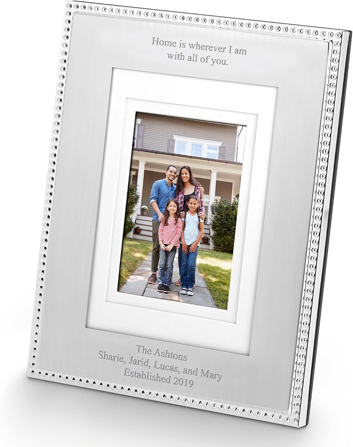THINGS REMEMBERED Engraved Silver Beaded Family 5x7 Picture Frame- Vertical/Portrait (Free Customization)