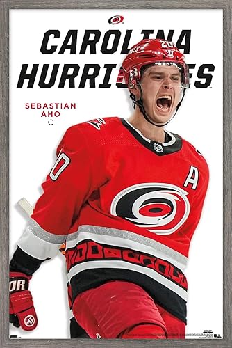 Trends International NHL Carolina Hurricanes - Sebastian Aho Feature Series 23 Póster de pared, 34 pulgadas de largo x 22.4 W, versión enmarcada en