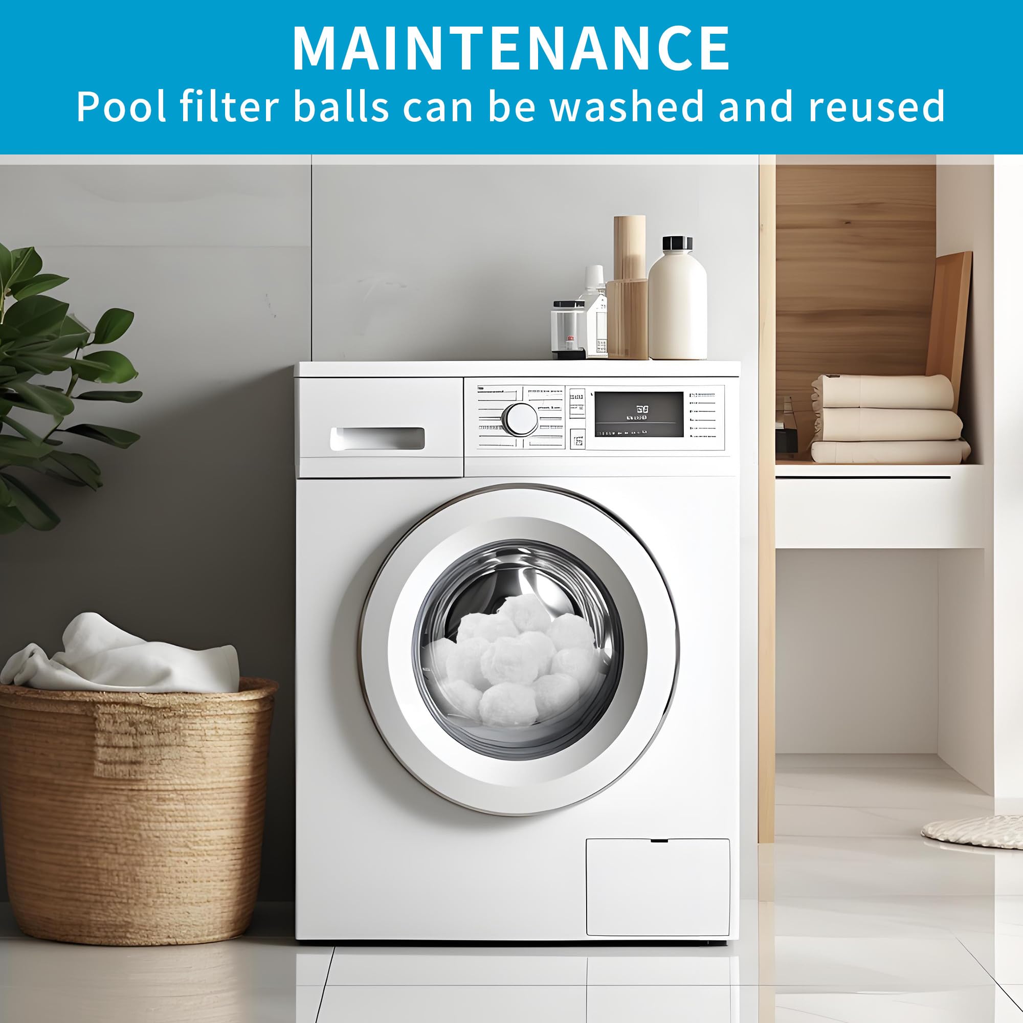 Balles Filtrantes,1300g Boule Filtrante Piscine réutilisable avec Filet à Linge,Peut remplacer 45kg de Filtration sur sableAquarium, Piscine filtres Accessoires