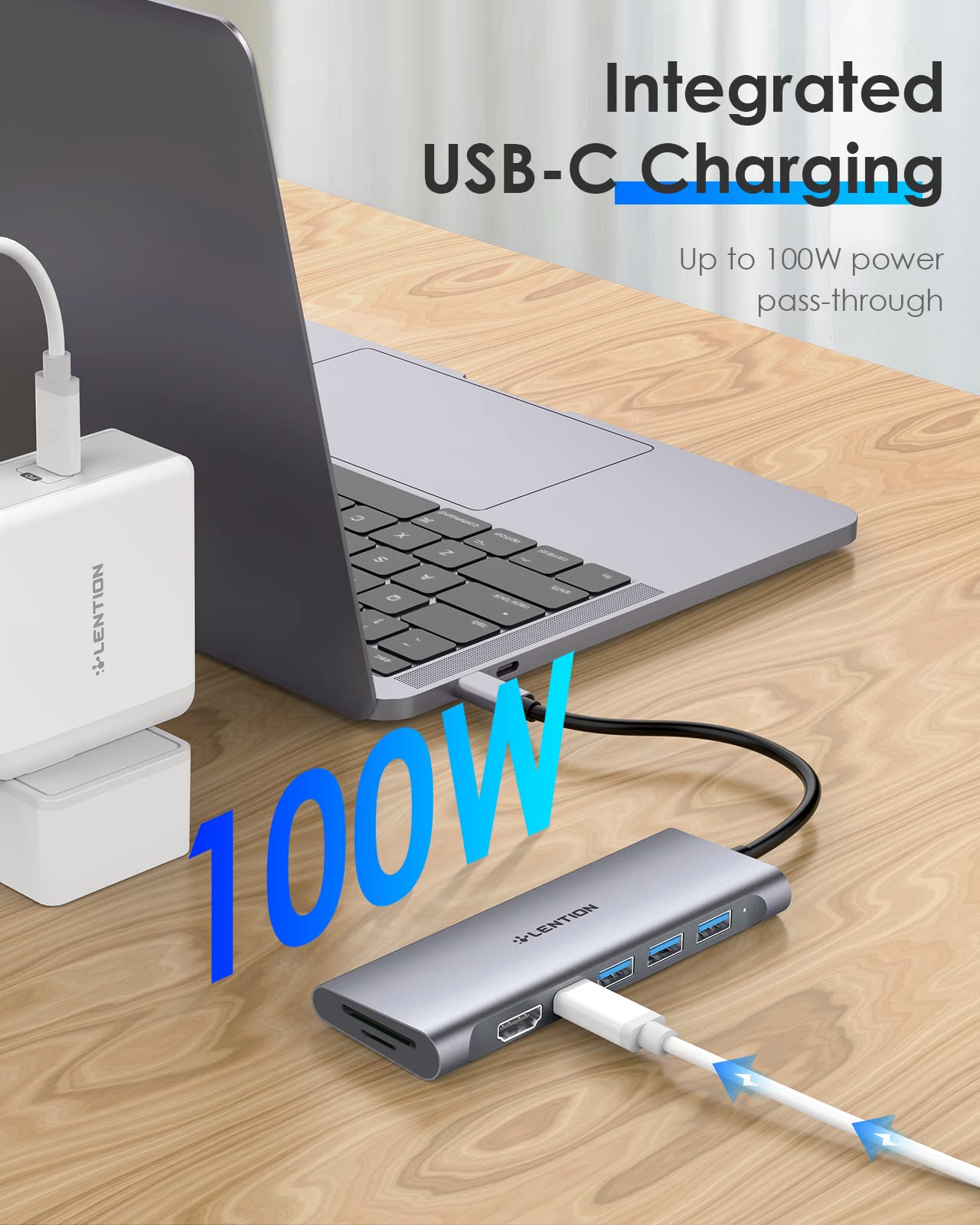 LENTION 7-in-1 Hub USB C HDMI 4K, PD 100W, 3 USB 3.0, Lettore di Schede SD/Micro SD, Adattatore per 2023-2016 MacBook Pro M2 M1, Mac Air, iPhone 15 Plus Pro Max, Surface Pro 9 (C36b, Grigio Spazio)