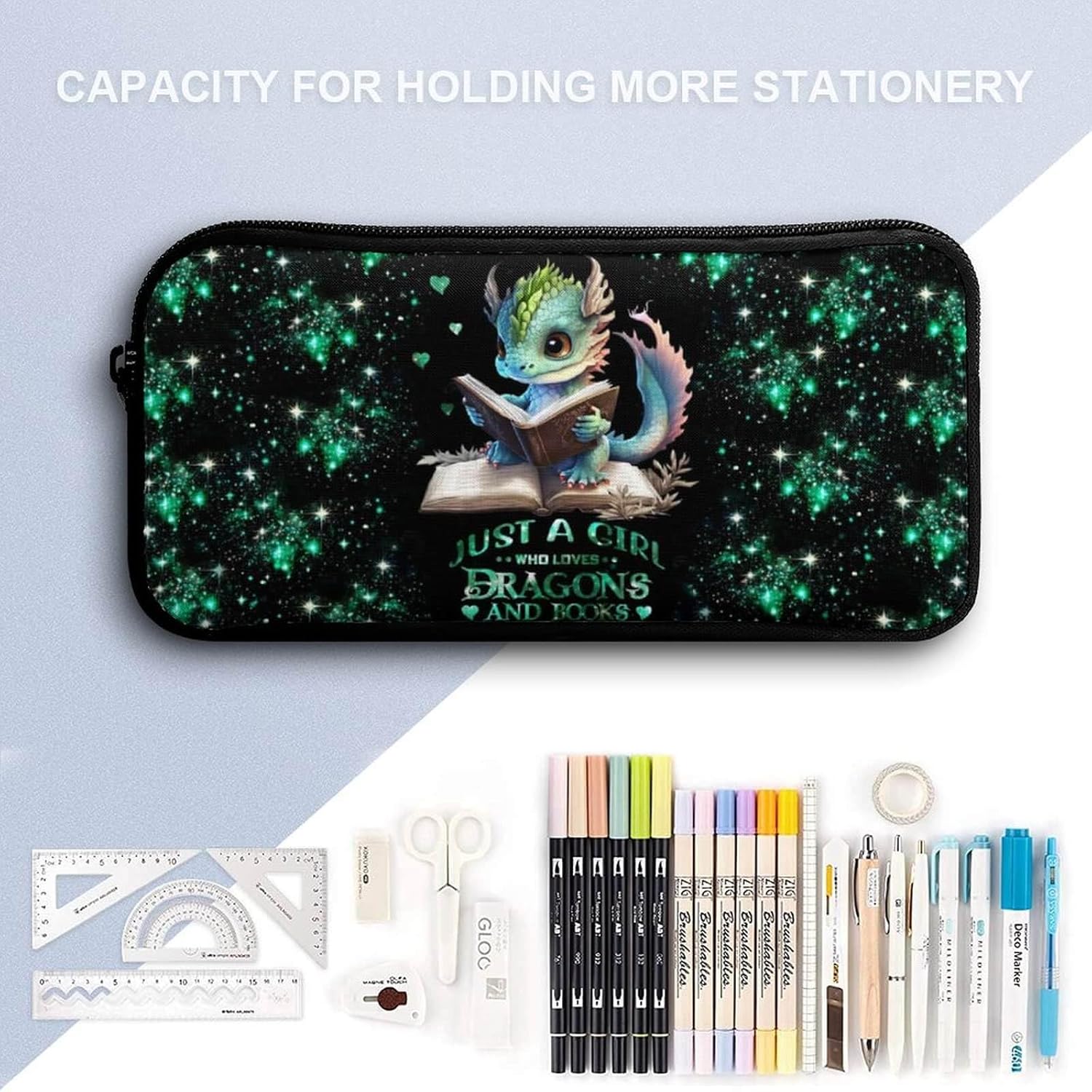Dragon Backpack with Lunch Box & Pencil Case, 16 Inch Cute Dragons Themed Bookbag, Adjustable Lightweight Large Capacity, Colorful Backpacks Set for Kids Girls Boys