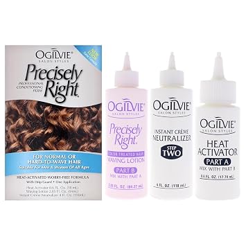 Ogilvie Salon Styles Precisely Right Professional Conditioning Home Perm Kit for Men & Women - For Normal or Hard-to-wave Hair - Heat-activated Worry-free Formula with Drip Guard - 1 Application