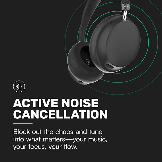 Raycon Essential Bluetooth Headphones - Over The Ear, Active Noise Cancelling Wireless Headphones + Awareness Mode, Bluetooth Headset with Mic, 50 Hours of Battery Life (Black)