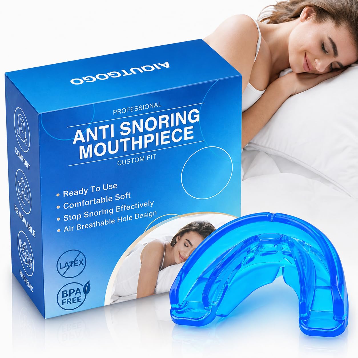 Dispositivo Anti Ronquidos, Férula Antironquidos para Dormir, Listo para usar, Dispositivo de Avance Mandibular - Reutilizable, Ayuda a Reducir los Ronquidos, ideal para el uso Nocturno - Azul
