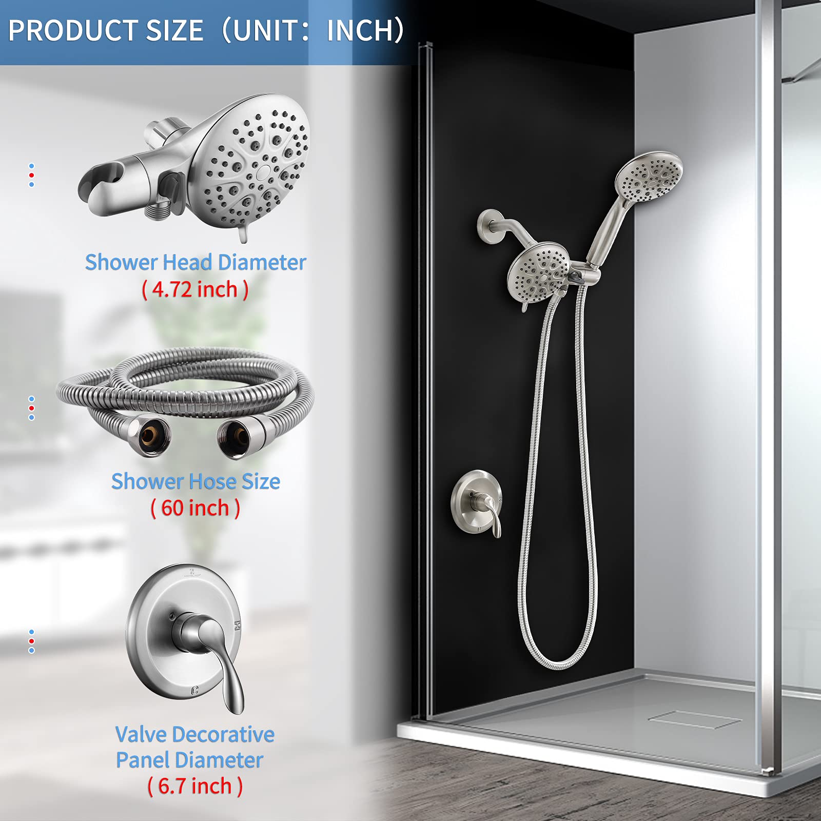 Shower Combo Set, HOMELODY Shower Head System with Valve High Pressure