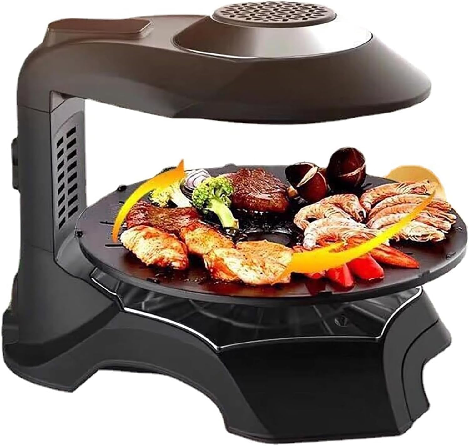 Smokeless Electric Griddle, Smokeless Electric Grill Indoor with Timing Function 360° Automatic Rotation And Removable Baking Pan, 80°-280°C Adjustable Temperature for Family Camping