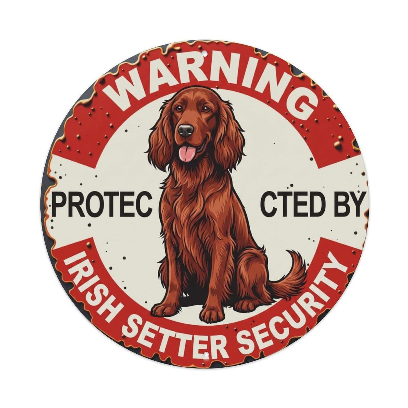 Metal Tin Sign Warning Protected By Irish Setter Dog Security Vintage