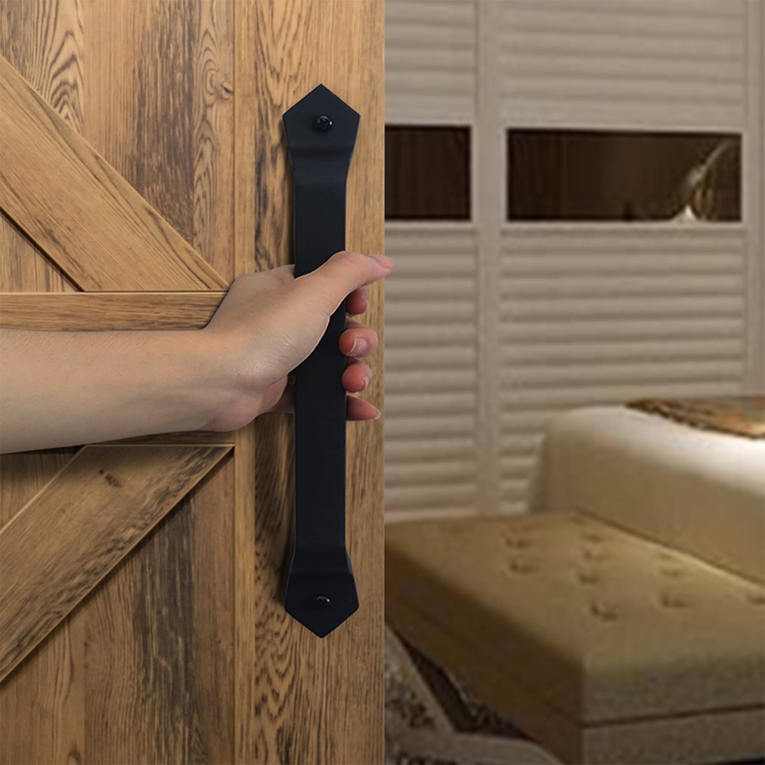 Dseap Barn Door Handle, 11-1/8 Inch Heavy Duty Rustic Cast Iron Gate Grab Handles and Pulls, Black, 2 Packs
