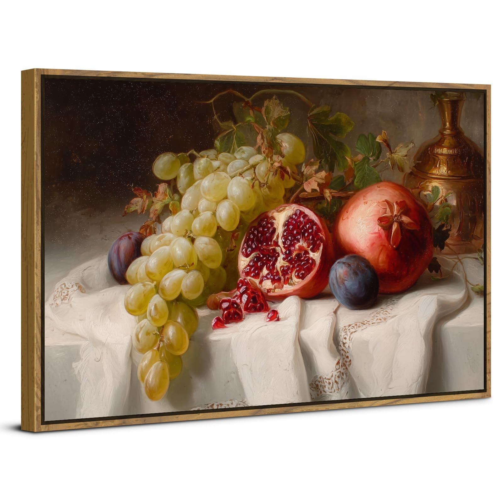 Farmhouse Kitchen Wall Art Rustic Green Grape and Red Pomegranate Pictures for Dining Room Wall Decor, Retro Watercolor Paintings Canvas Prints Antique Fruit Aesthetic Artwork Bar Decorations 16x24"