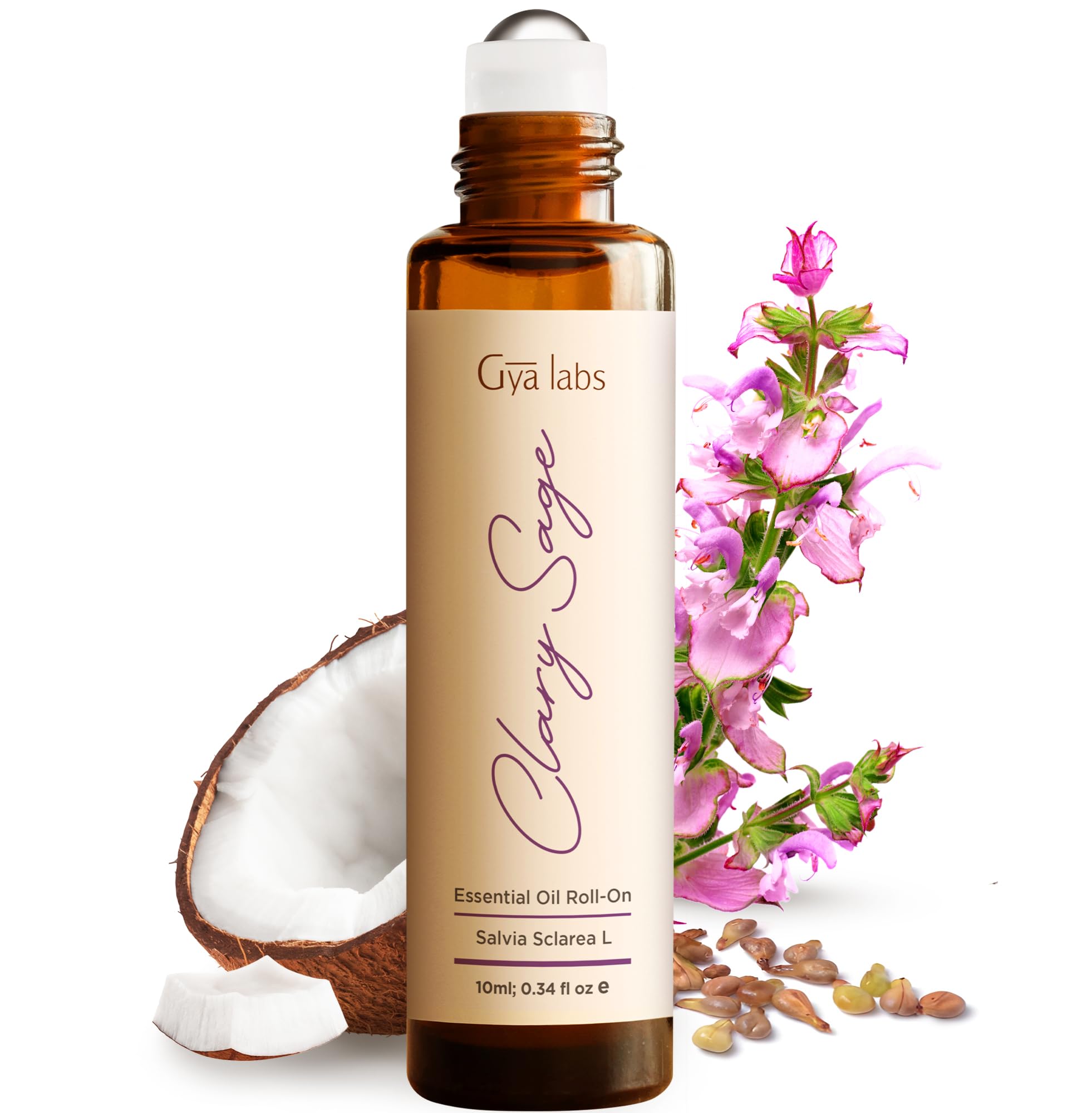 Gya Labs Clary Sage Essential Oil Roll-On (10ml) - Herbaceous, Floral Scent