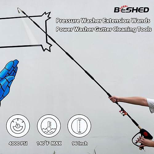 Miniatura 5 de Varita de extensión para lavadora a presión, herramientas de limpieza de canaletas con 6 puntas de boquilla, lanza de repuesto con conexión rápida