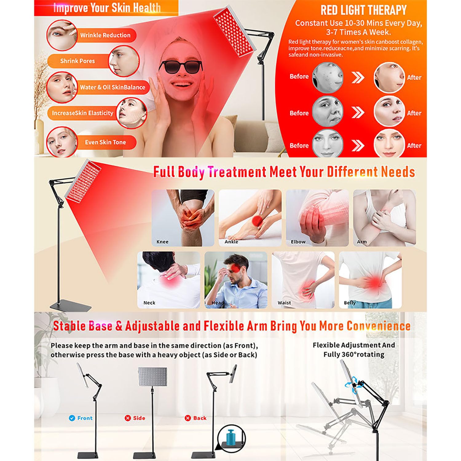 Terapia a Luce Rossa per Il Corpo, Dispositivo per Terapia a Luce Rossa, Strumento per La Bellezza della Pelle 660nm + 850nm con Supporto, Migliora La qualità del Sonno E Aumenta I Livelli di Energia