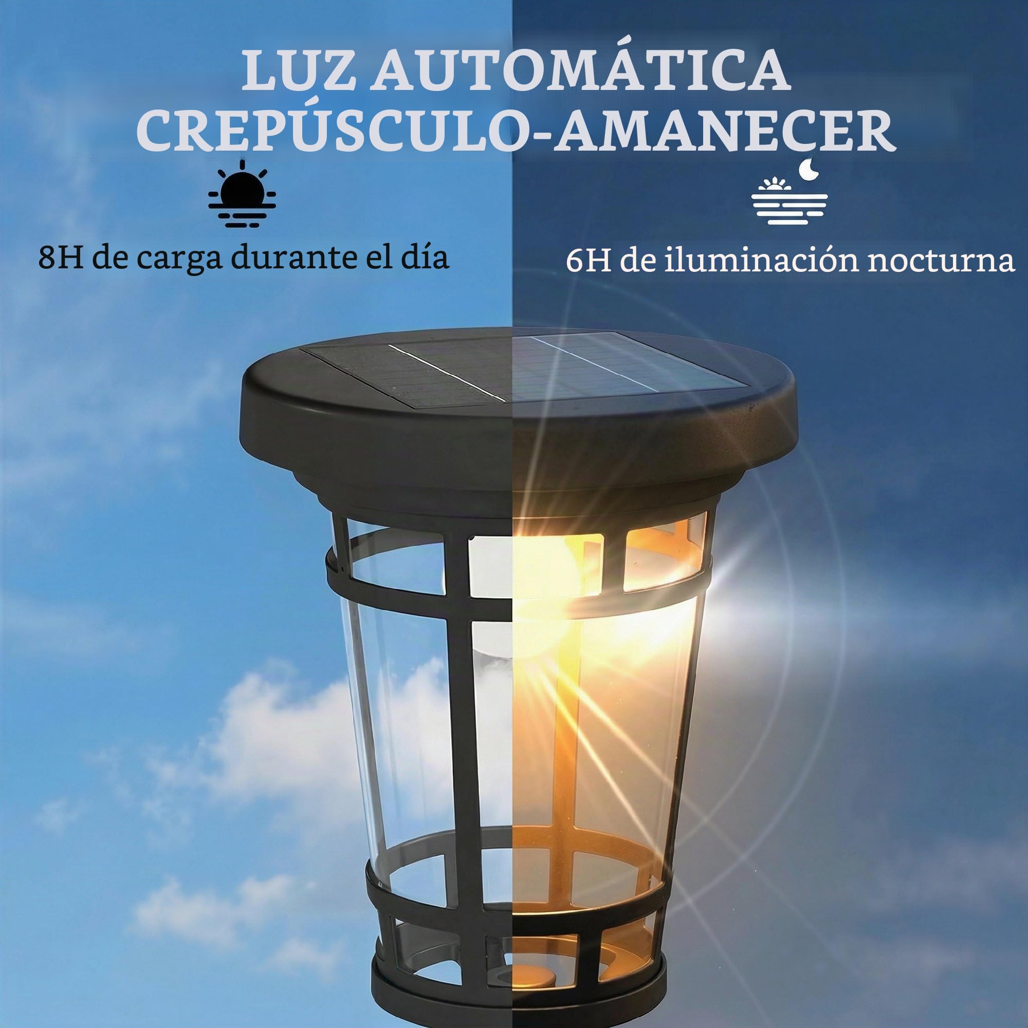 Outsunny Farol solar de pie con maceta, 195 cm, farolillo exterior de jardín con 2 niveles de brillo, interruptor de sensor de luz, IP44, lámparas solares, farolillos solares para jardín, balcón