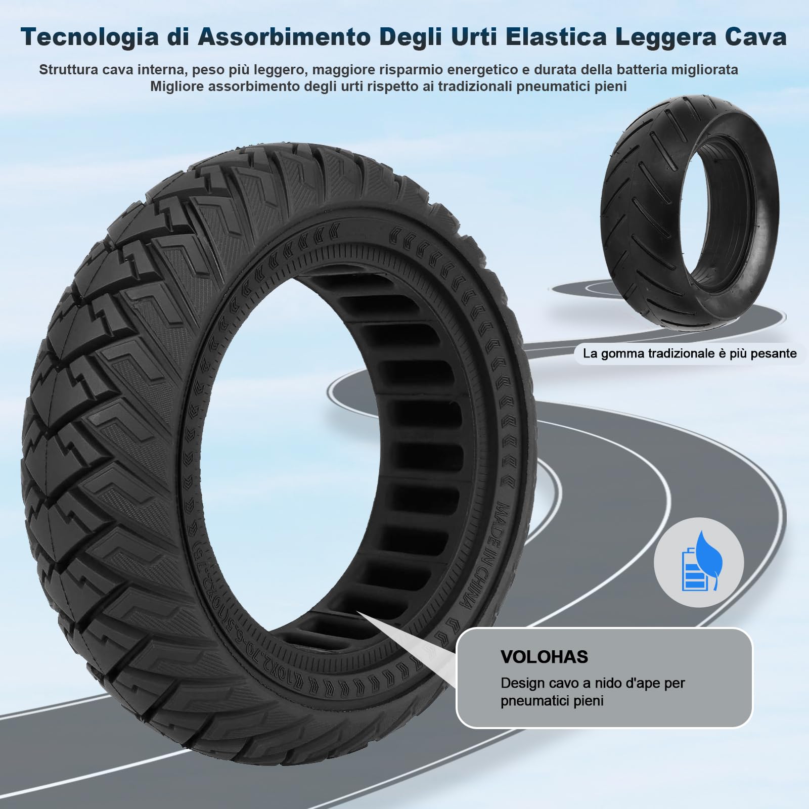 10 x 2,7-6,5 pollici pneumatici solidi per KuKirin G3/KuKirin G2 Master/Dualtron 3 scooter elettrici, pneumatici pieni, antiscivolo, antiesplosione (nero, 1 pezzo)