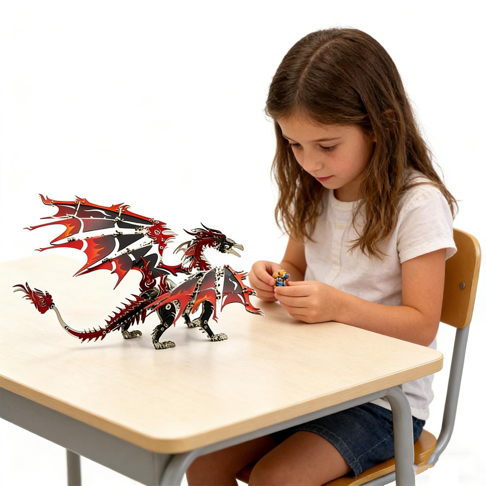 Generic Metalowe Puzzle ze Smokiem 3D Montaż Zabawka Budowlana dla Dorosłych i Nastolatków, Mechaniczny Model Smoka ze Stali Nierdzewnej DIY do Dekoracji Biurka