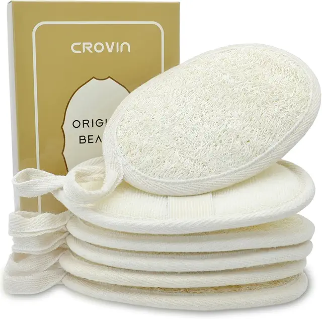 Crovin Natural Loofah Pads - 6-Pack Exfoliating Body Scrubber for Men & Women