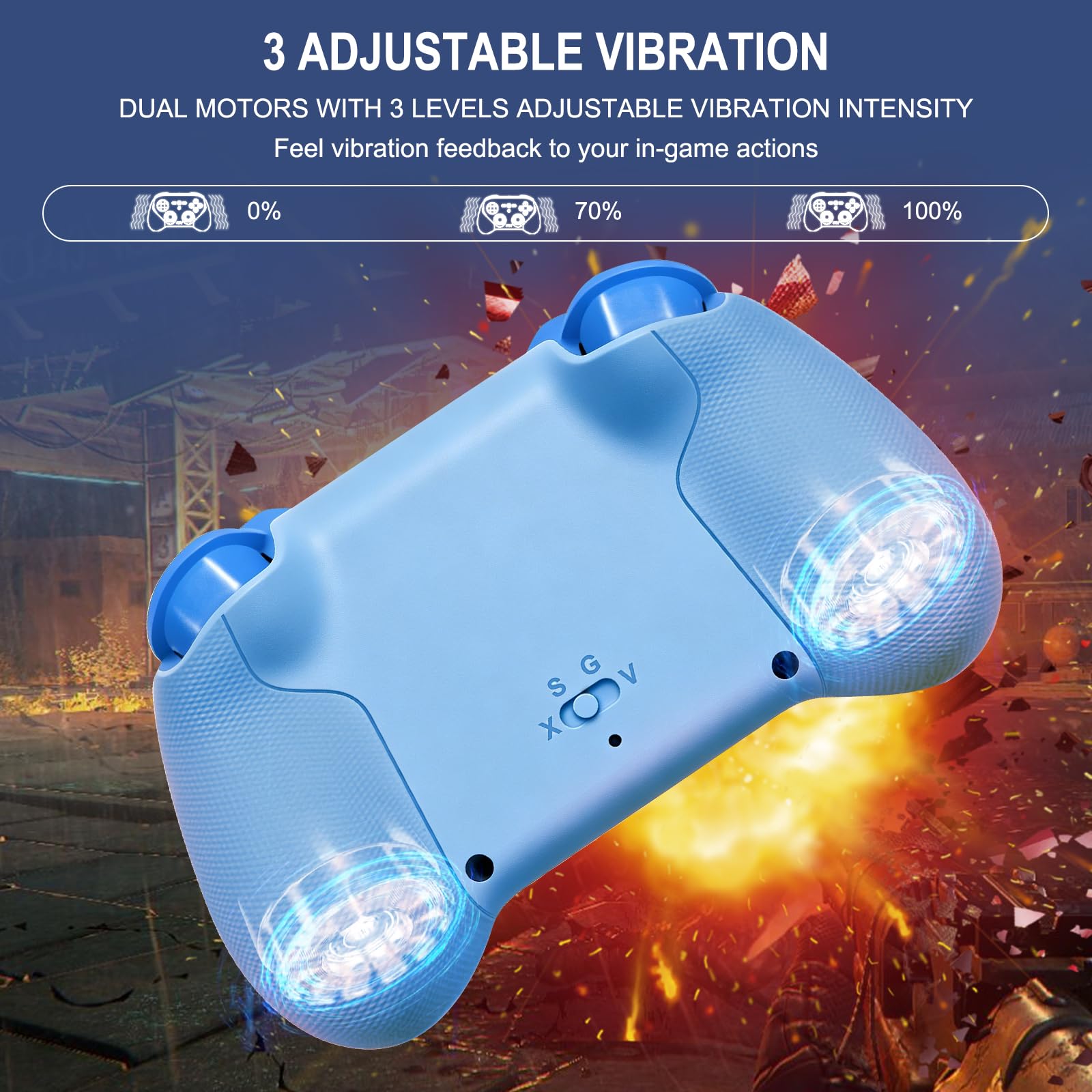 Joso Manette de jeu mobile sans fil pour iPad/tablette/iPhone/Android/Switch/Switch 2/Lite/OLED/PC, Manette de jeu portable avec joysticks/déclencheurs/gyroscope 6 axes – Bleu