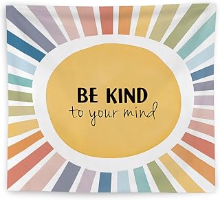 WNAGT Boho Colorful Sunshine Be Kind to Mind Inspirational Tapestry Wall Hanging, Motivational Mental Health Wall Blanket Decor for Counseling Office Therapy Office Bedroom Living Room, 50x60 Inch