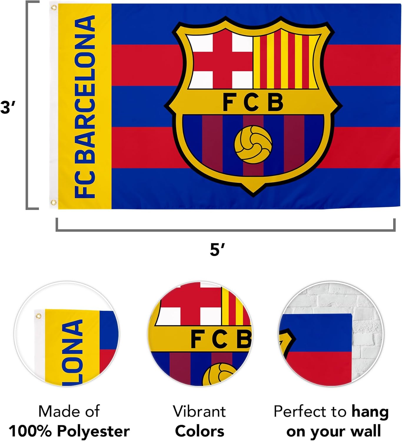 Desert Cactus FC Barcelona Flag Barça Barca Football Futbol Soccer 100% Polyester Indoor Outdoor 3x5 feet Banner (Flag I)