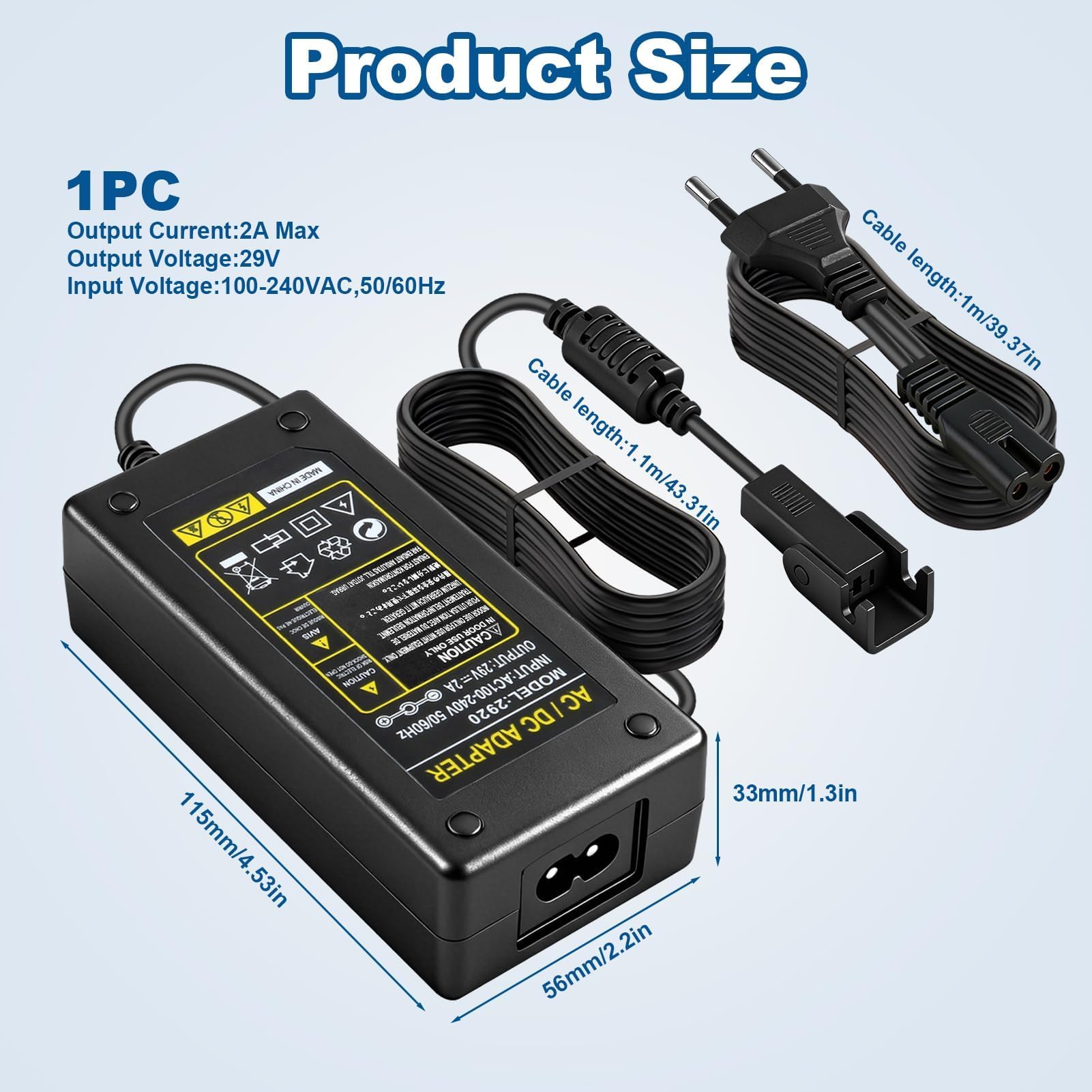Adaptador Cargador 29V 2A Transformador Reclinable Eléctrico Adaptador de 29V 2A CA/CC Fuente de alimentación de Silla Elevadora para sofá ZBHWX-A290020-A HXY-270V2220A KDDY008B OKIN con Cable — view 6