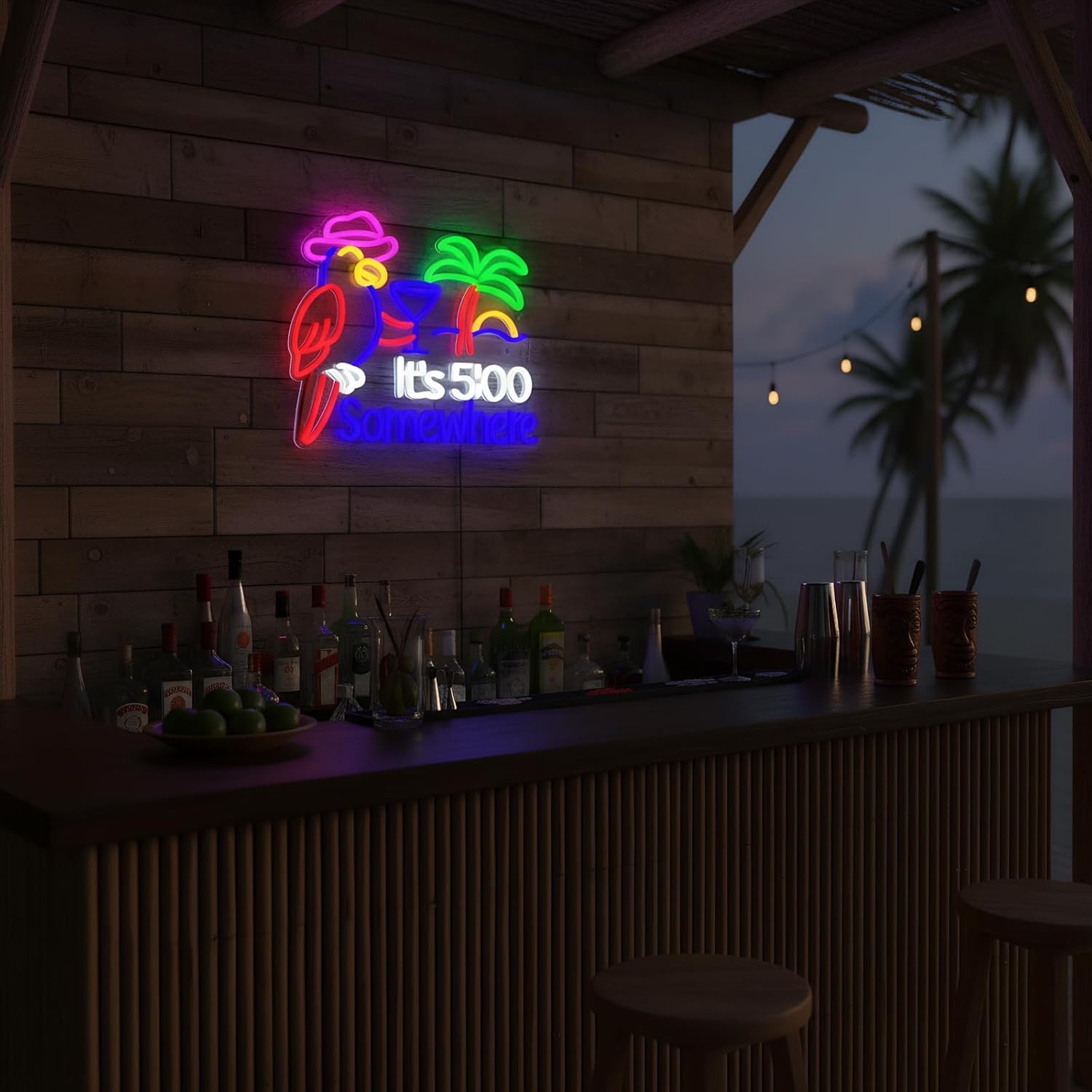Its 5 00 O'clock Some Where Neon Sign for Wall Decor, Funny Parrot Design, USB Powered with Adapter, Dimmable LED Light for Bar, Beer, Man Cave, 16.5 x 13 inch - Image 3