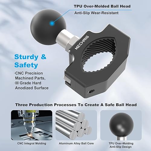 Miniatura 2 de Soporte de abrazadera de manillar de aleación de aluminio, base larga de perno en U con cabezal de bola de 1 pulgada compatible con soporte RAM de