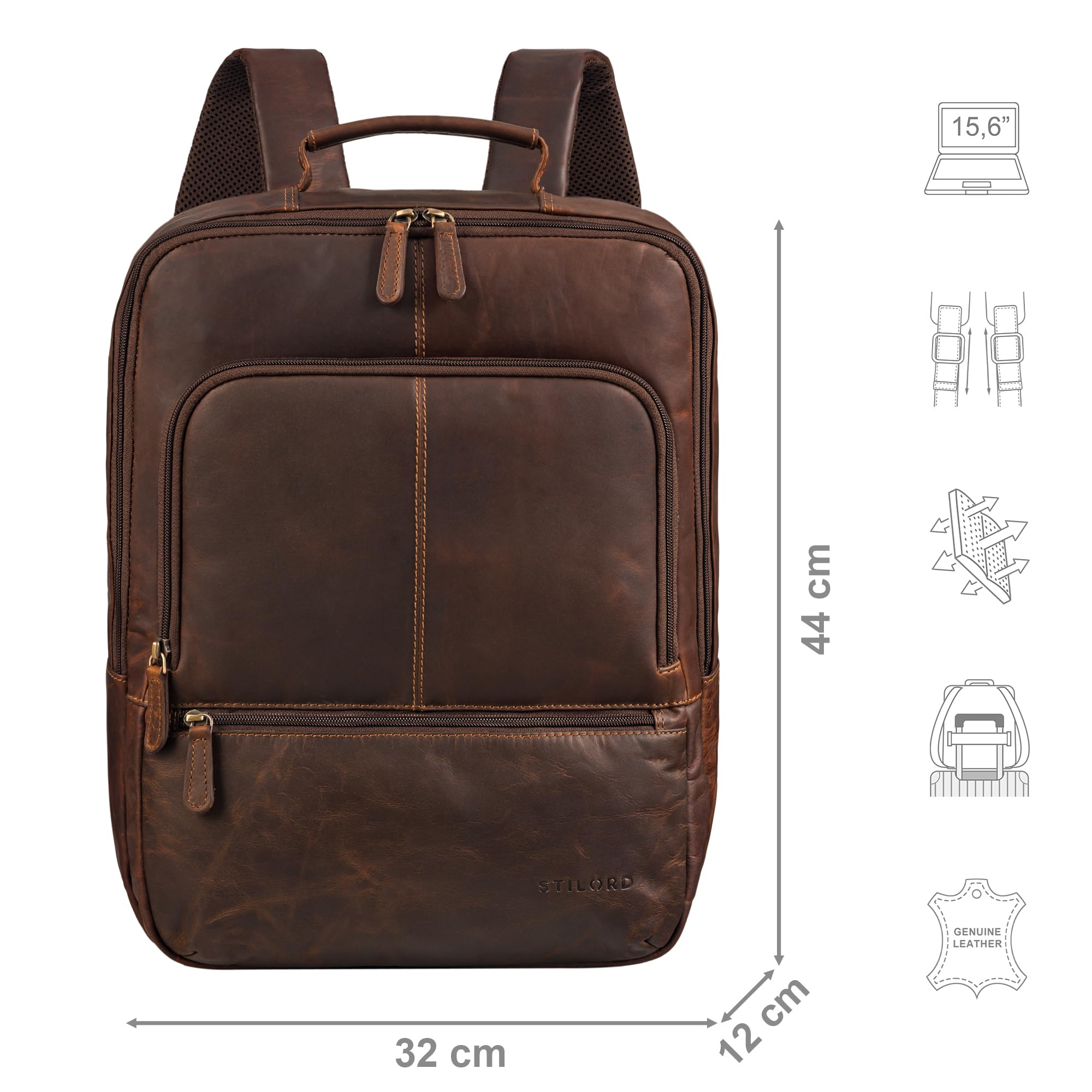 STILORD Forest Mochila para portátil de 15,6 Pulgadas Mochila de Cuero Mochila de Cuero de Negocios Mochila para Hombre XL para A4 Amplia Carpeta Mochila de día Color:Cognac marrón Oscuro