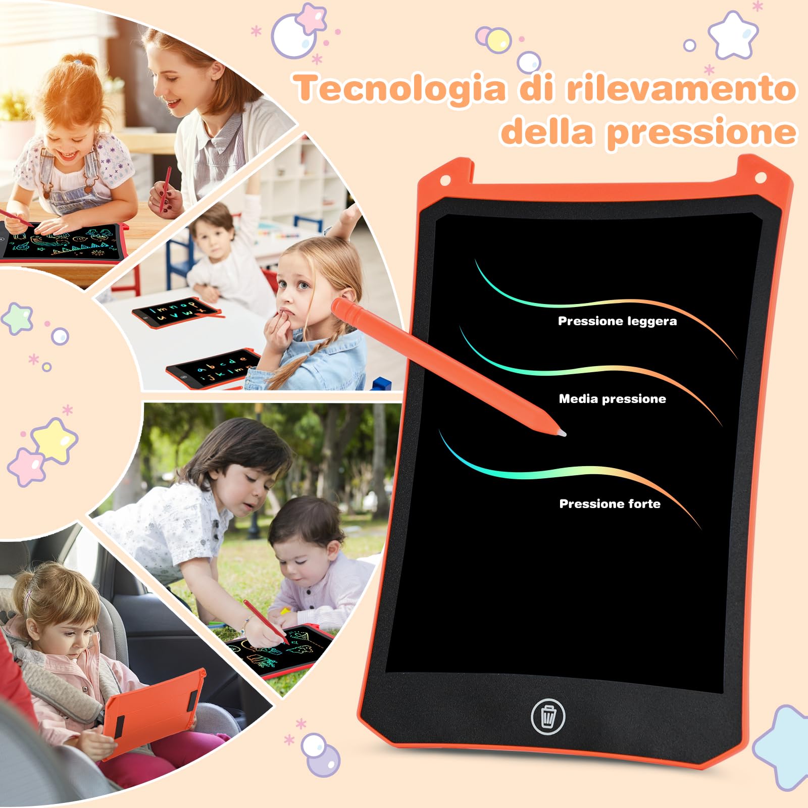 RaceGT Tavoletta Grafica LCD 8,5 Pollici Scrittura Cancellabile con Pulsante Elimina e Blocco, 2 Pezzi