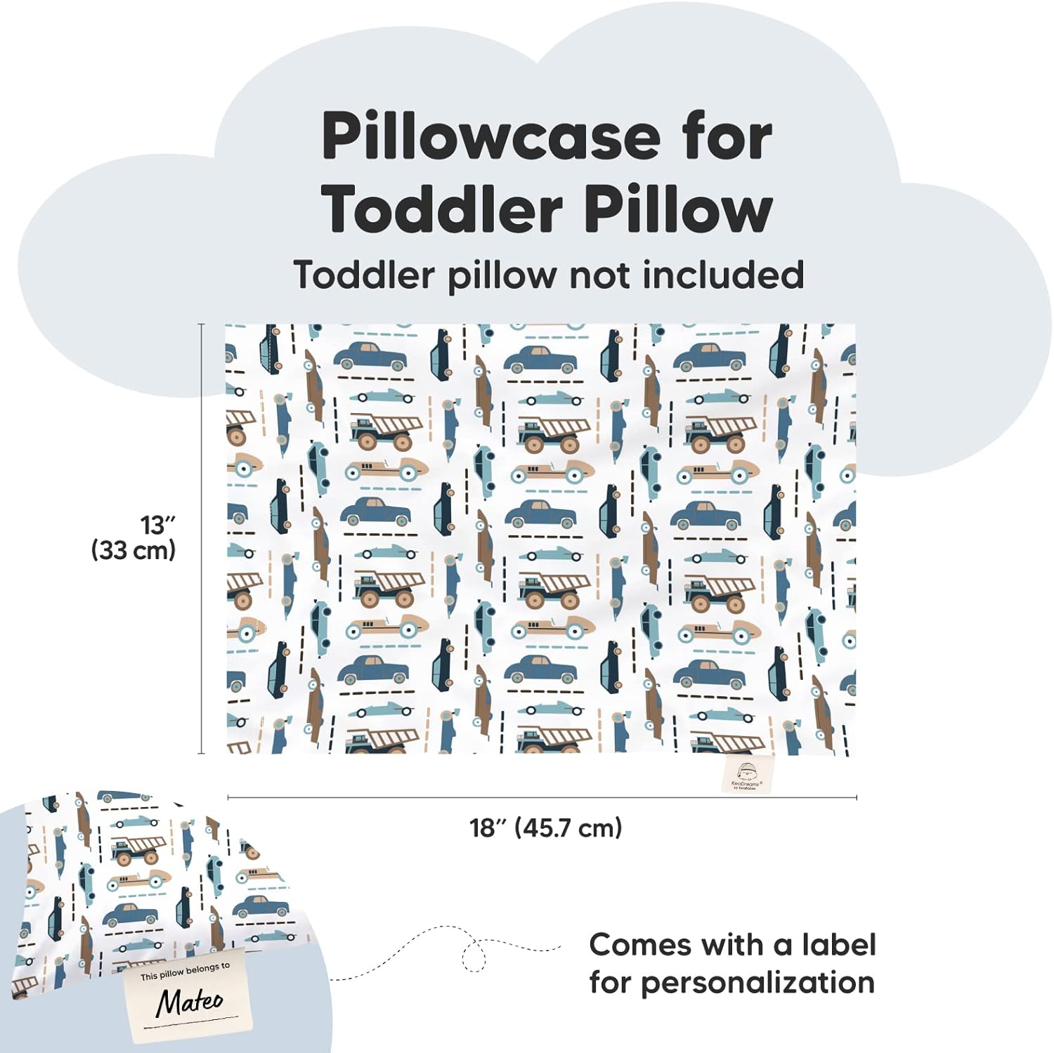 KeaBabies Toddler Pillow with Pillowcase - 13X18 Soft Cotton Baby Pillows for Sleeping - Toddler Pillow Case for Boy, Kids - Machine Washable