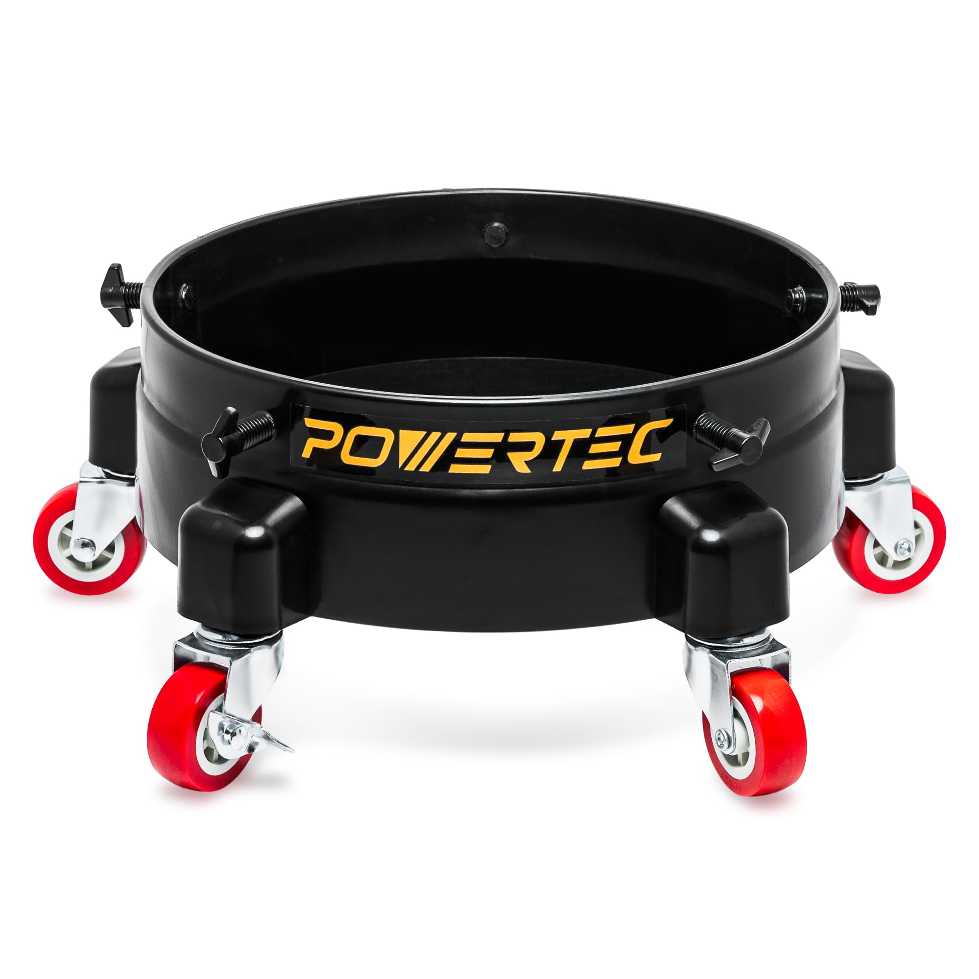 POWERTEC Bucket Dolly with Caster Wheels for 5 Gallon Buckets, 5 Gallon Bucket Cart Roller with 3 Locking Wheels, Screw Clamps &amp; Connector, Designed for Dust Separator, Car Wash &amp; Detailing (70487)