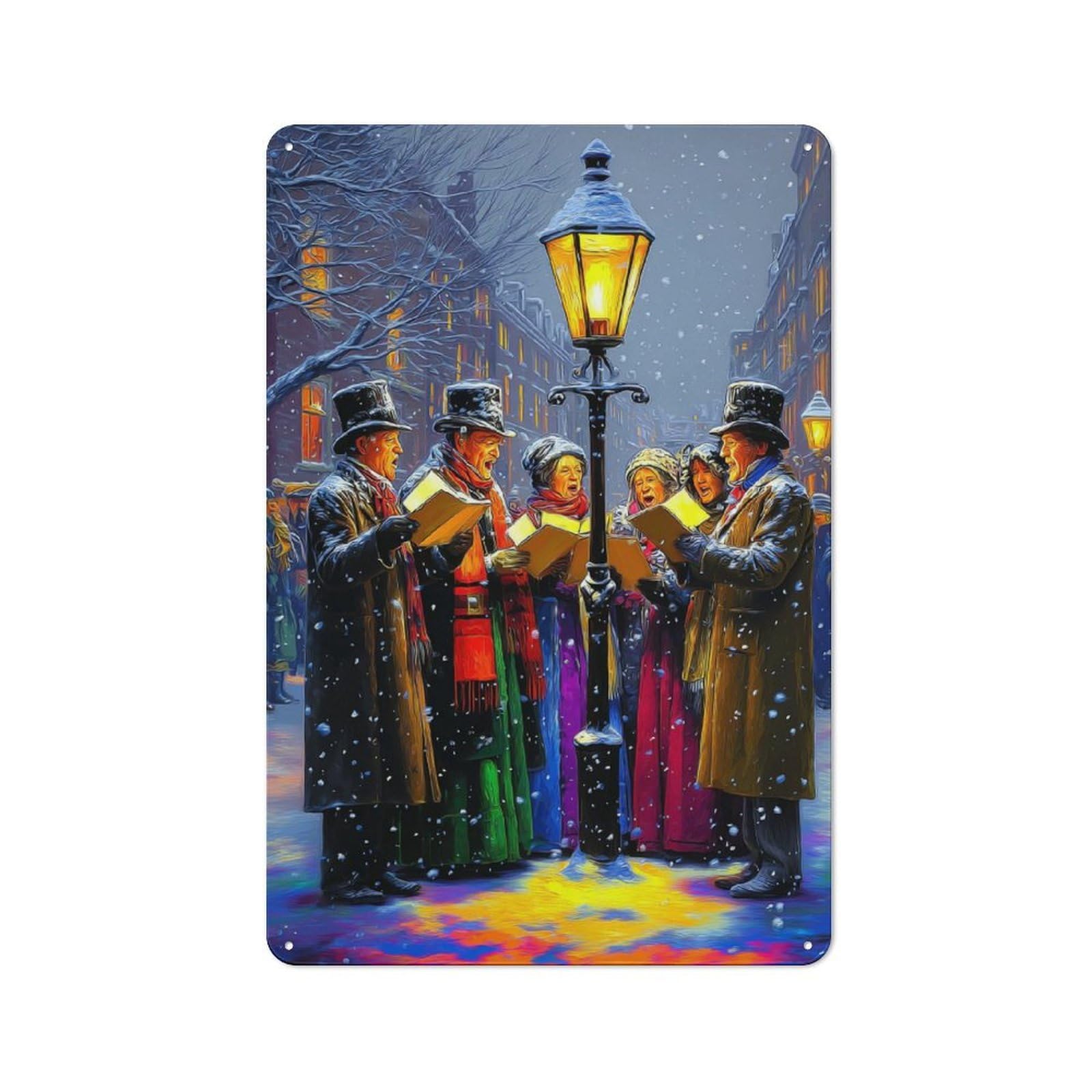 Junmoney Christmas Carolers In Snowy Night Metal Wall Plaque With Design 30X20cm, Classic Retro Room Decor For Kitchen, Hallway, Bar Or Small Cafe