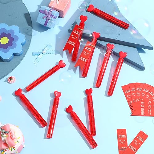 Miniatura 4 de Simgoing 100 mini varitas de burbujas para el día de San Valentín, recuerdos de fiesta para niños, 4 pulgadas, varita de burbujas con tarjetas de
