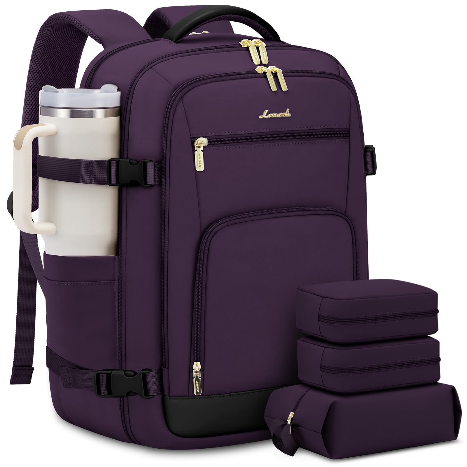 LOVEVOOK Carry On Travel Backpack For Women Flight Approved, 50L Large Personal Item Backpack Travel Bag for Airplanes, Business 18 Inch Laptop Backpack, Weekender Overnight Daypack, With 3 Cubes