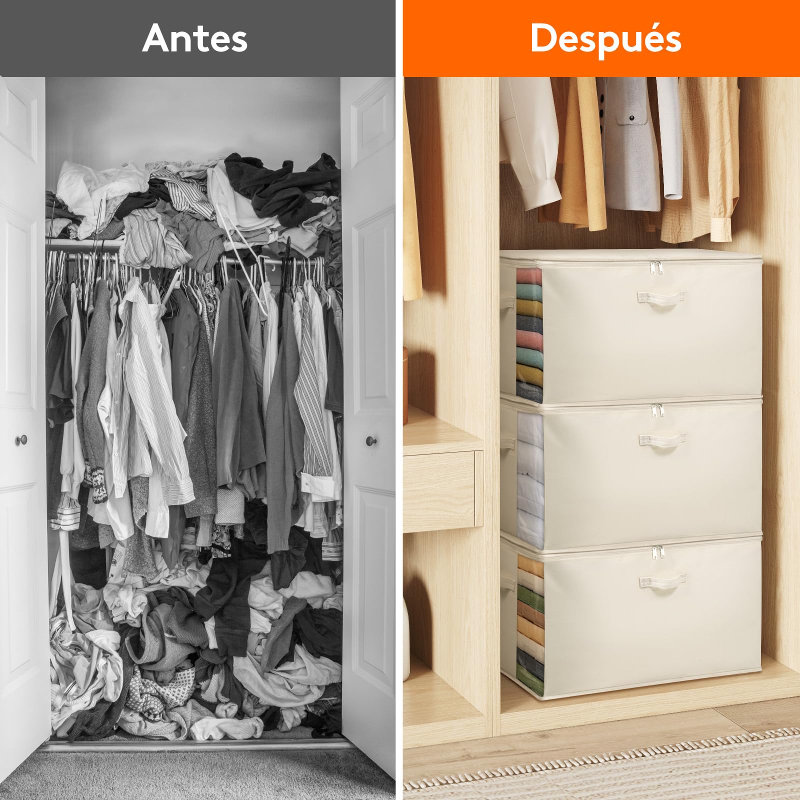 Lifewit Juego de 4 Cajas Almacenaje Ropa 90L, Bolsas Plegables para Guardar Ropa con Ventana Transparente, Bolsas Almacenaje para Armario, Edredón, Mantas y Mudanza, Beige