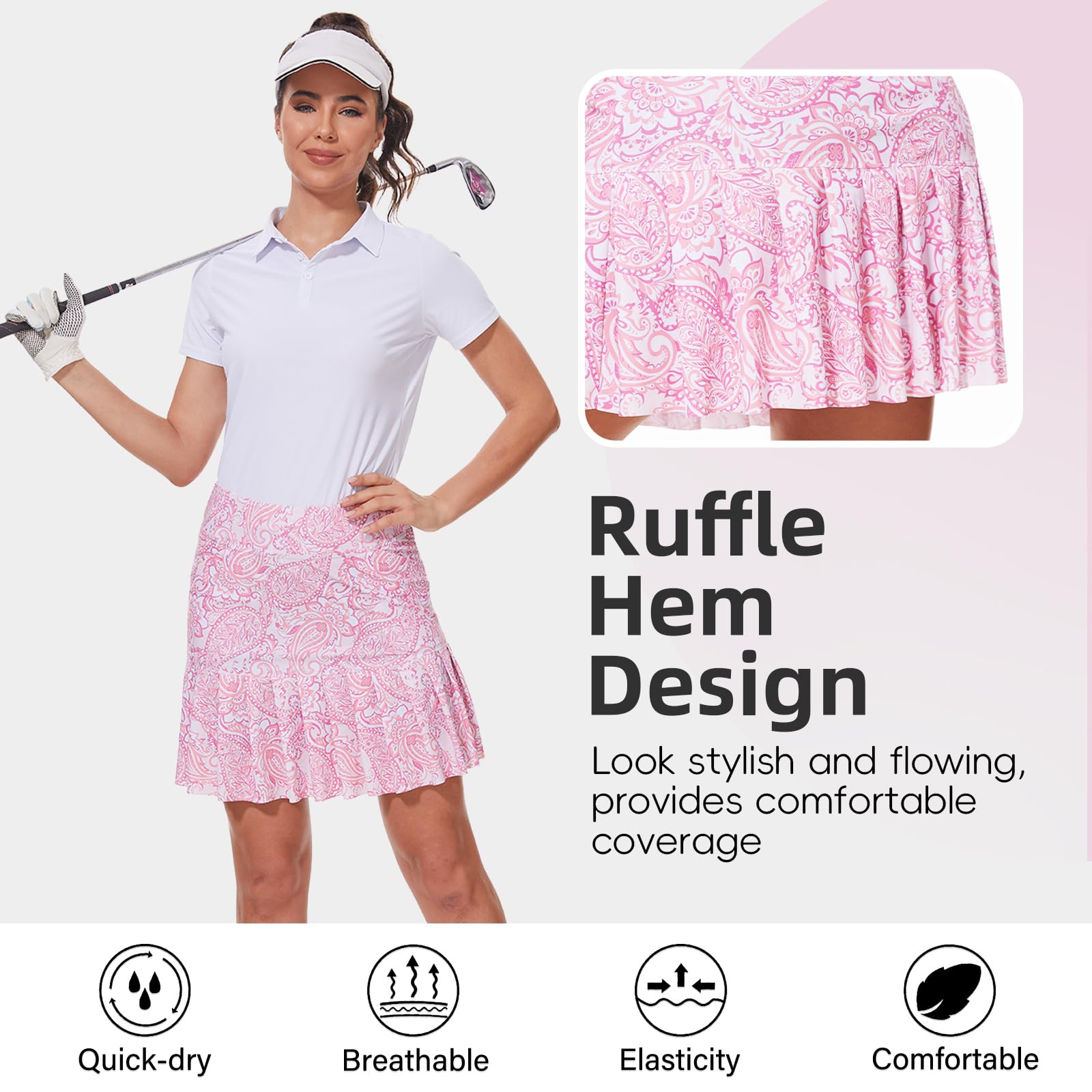 M MOTEEPI Faldas de golf de 19 pulgadas para mujer, longitud hasta la rodilla, dobladillo con volantes, falda atlética para entrenamiento, correr