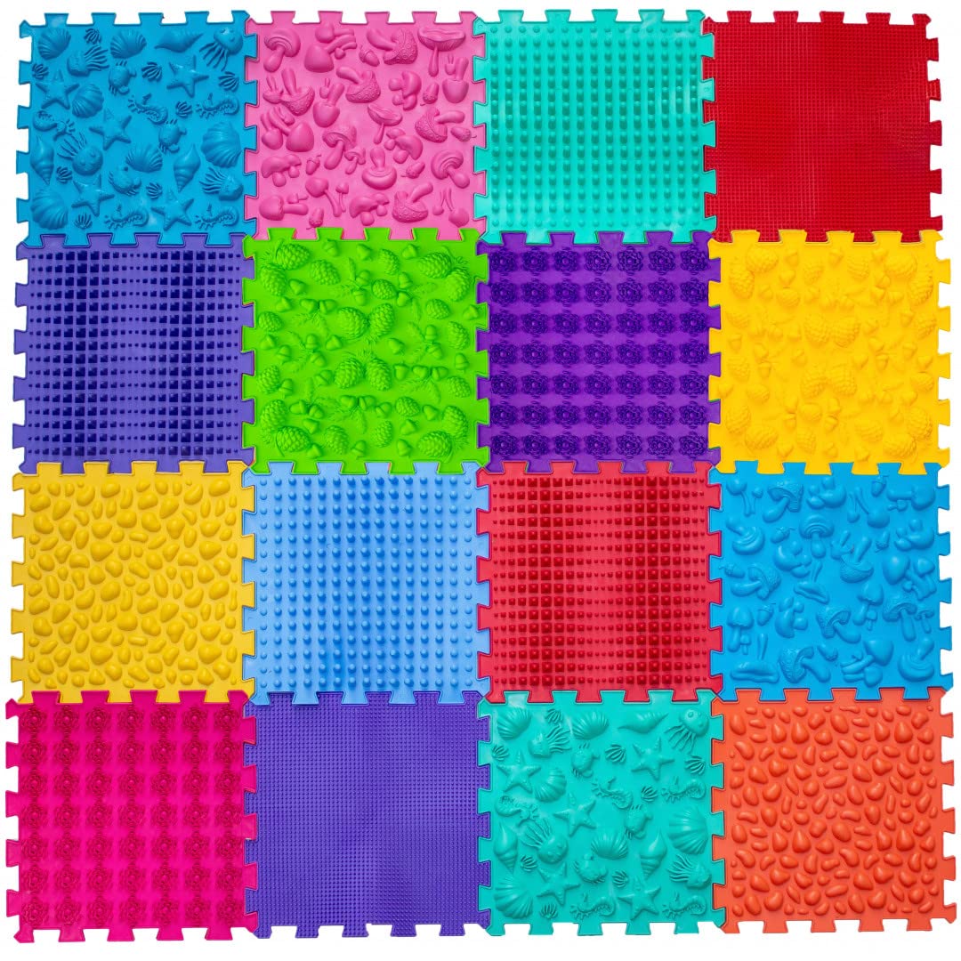 Funny-Steps | Children Play Mat - Orthopedic Sensory Floor Game Mat for Foot Massage to Prevent Flat Feet - Acupressure Mat Therapy for Improved Circulation - 16 Elements Set