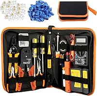 Vista 8 de LEATBUY - Kit de crimpadora RJ45 CAT5 CAT6, juego de herramientas de crimpado para paso con 50 conectores de engarzado, 50 piezas, kit de pelacables